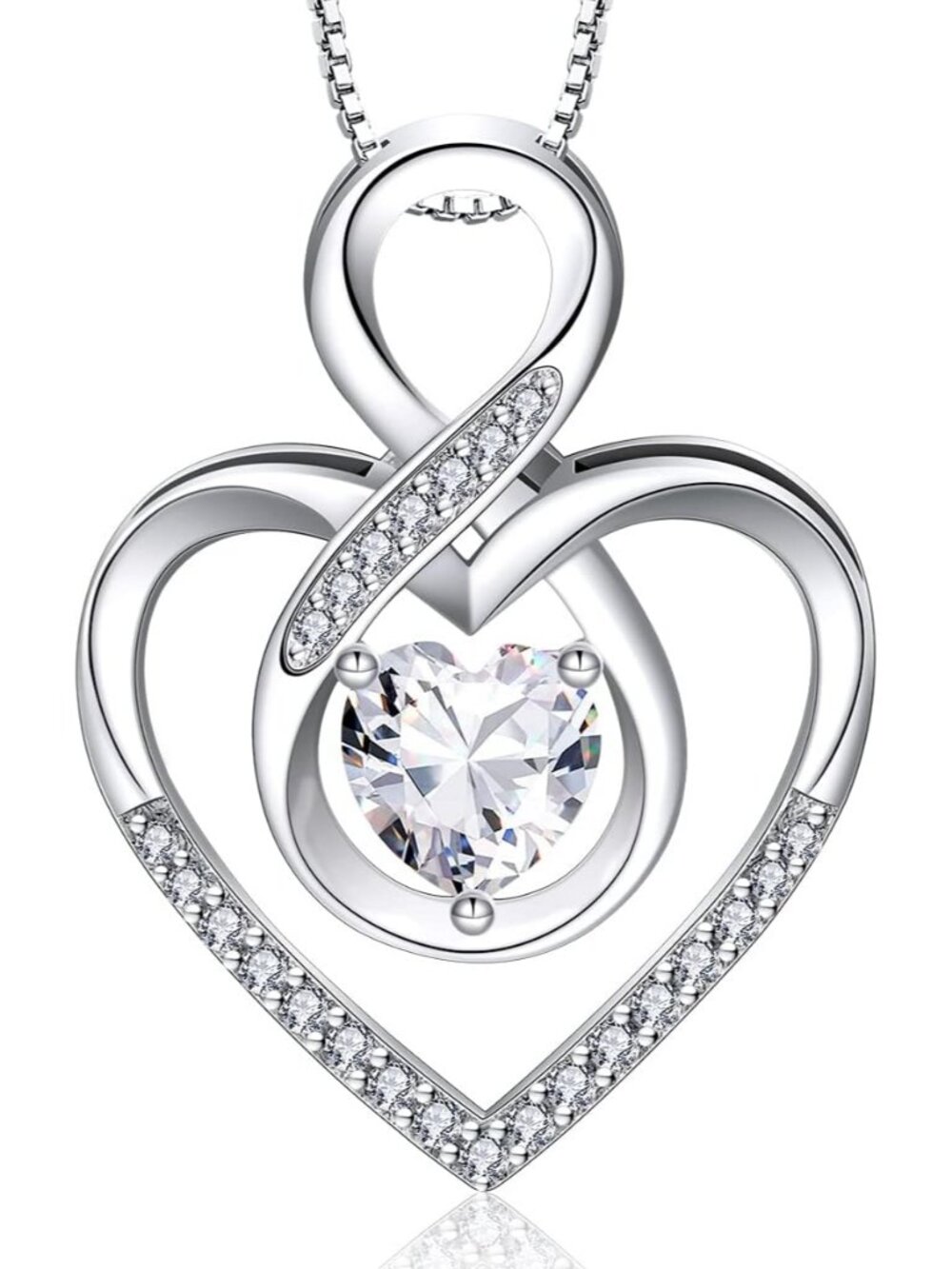 Infinity Heart Symbol Necklace for Women 925 Sterling Silver Love Heart Pendant